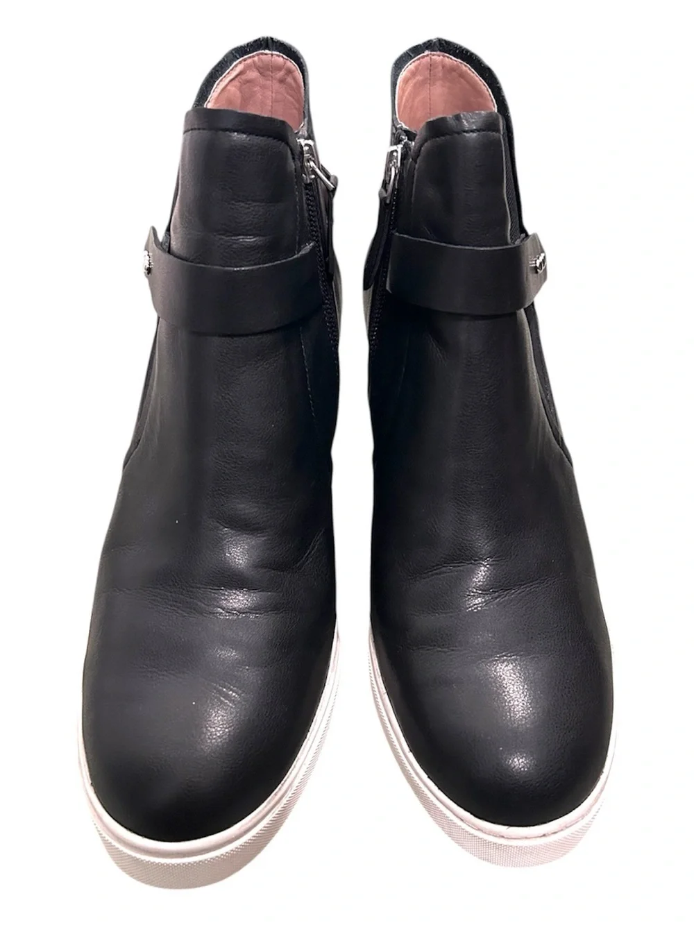 Linea Paolo Freshton Wedge Heel Side Zip Sneaker Boot Black Size 8.5